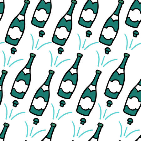 champagne seamless doodle pattern color illustrationのイラスト素材