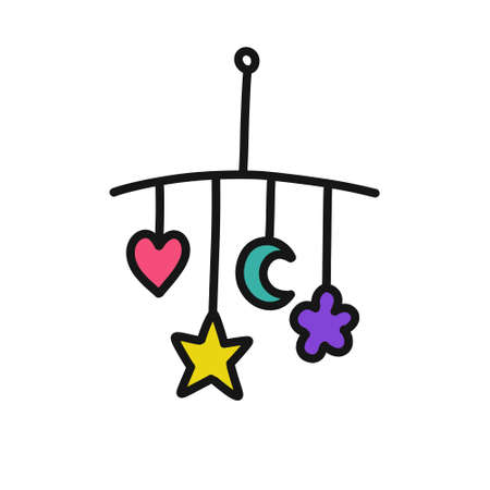 baby rattles on the crib doodle icon, vector color illustrationのイラスト素材