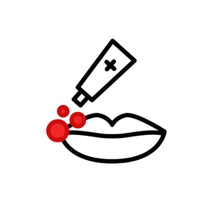 herpes on the lip line icon, vector color illustrationのイラスト素材