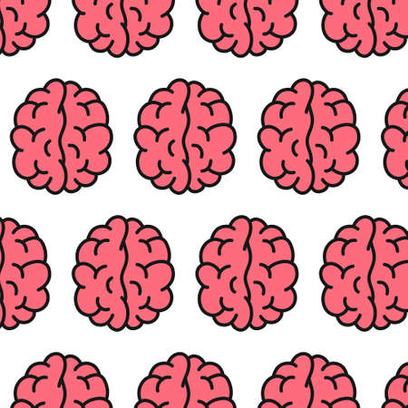 brain seamless doodle pattern, vector color illustrationのイラスト素材