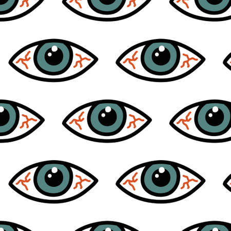 eye fatigue seamless doodle pattern, vector color illustrationのイラスト素材