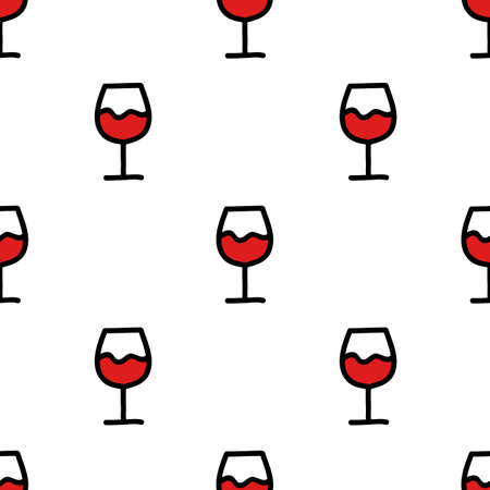 glass of wine seamless doodle pattern, vector illustrationのイラスト素材