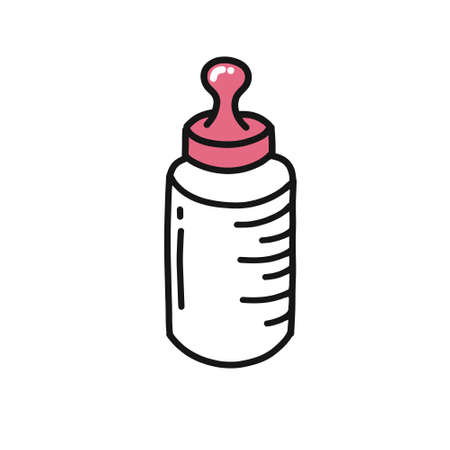 baby bottle doodle icon, vector color illustrationのイラスト素材
