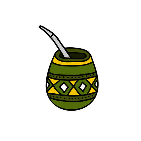 Yerba mate tea doodle illustration, vector color illustrationのイラスト素材