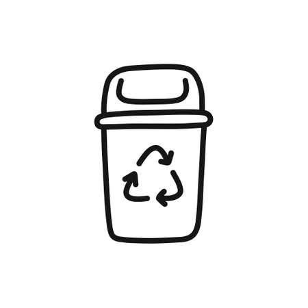 recycling garbage bin doodle icon, vector line illustrationのイラスト素材