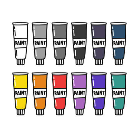 tubes of paint doodle icon, vector color illustrationのイラスト素材