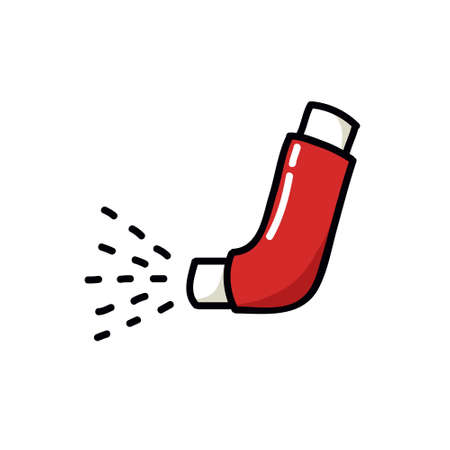 asthma inhaler doodle icon, vector color illustrationのイラスト素材