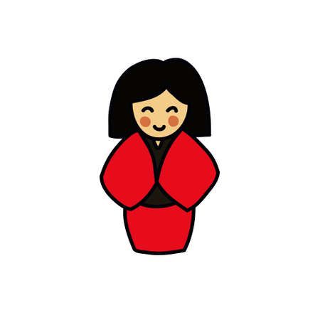 kokeshi japanese doll doodle icon, vector color illustrationのイラスト素材