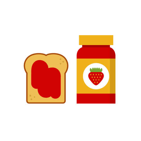 toast with strawberry jam icons illustrationのイラスト素材