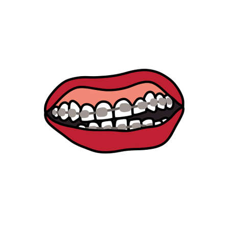 mouth doodle icon, vector color illustrationのイラスト素材