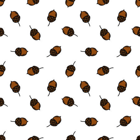 acorn seamless doodle pattern, vector color illustrationのイラスト素材