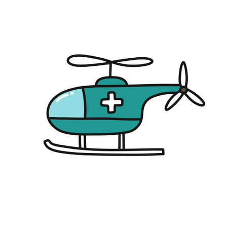 ambulance helicopter doodle icon, vector color illustration