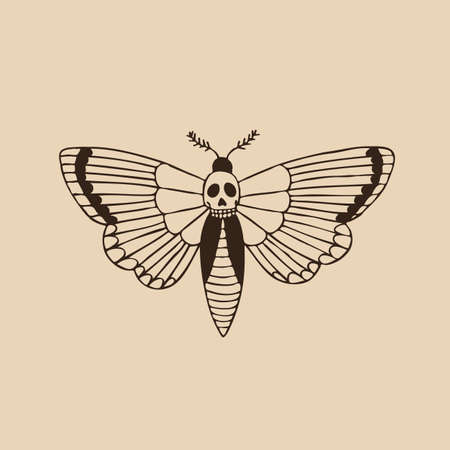 African deaths head hawkmoth illustration traditional tattoo flash, vector color illistrationのイラスト素材
