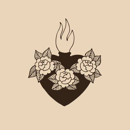 sacred heart illustration traditional tattoo flash, vector color illistrationのイラスト素材