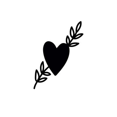 heart and sprig doodle icon, vector color illistrationのイラスト素材