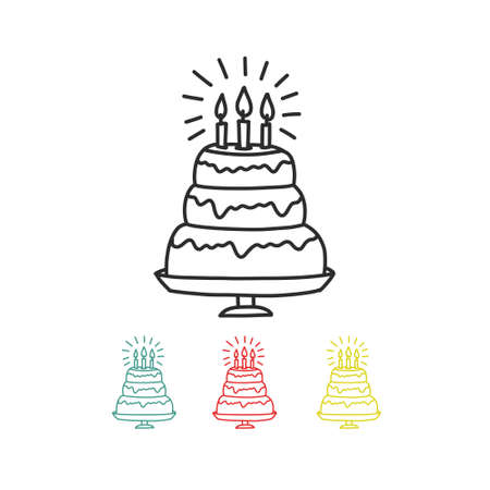 birthday cake doodle icon, vector line illustrationのイラスト素材