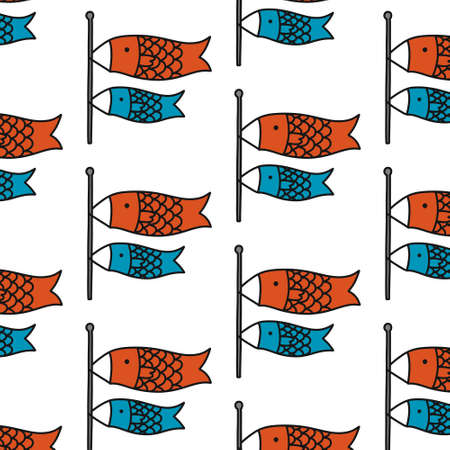 koinobori doodle pattern, vector illustrationのイラスト素材