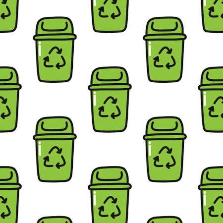recycling garbage bin doodle pattern, vector illustrationのイラスト素材