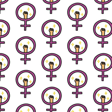 female, feminist symbol doodle pattern, vector illustrationのイラスト素材