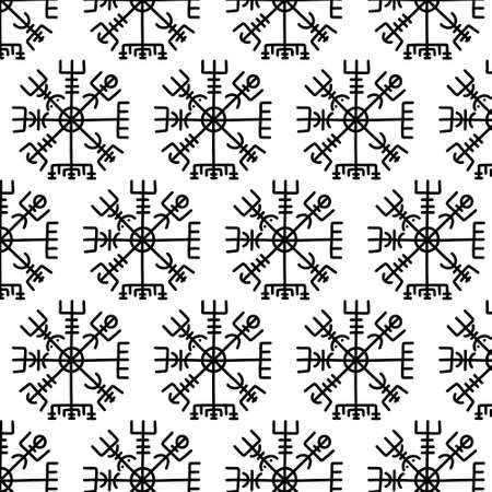 Vegvisir scandinavian symbol doodle pattern, vector illustrationのイラスト素材