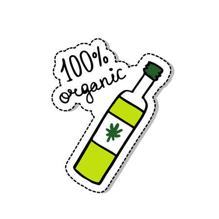 bottle with hemp oil doodle icon, vector color illustrationのイラスト素材