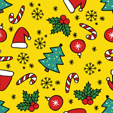Christmas seamless doodle pattern, vector color illustration