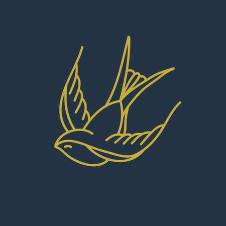 swallow doodle icon, traditional tattoo color illustrationのイラスト素材