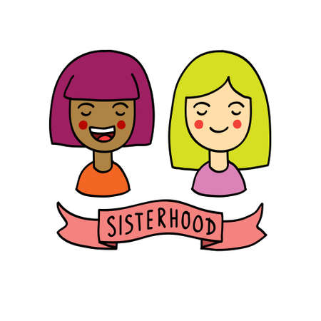 sisterhood doodle icon, vector color illustrationのイラスト素材