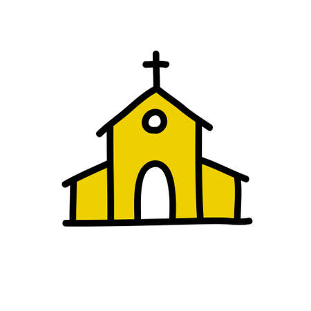 church doodle icon, vector color illustrationのイラスト素材
