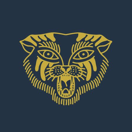 tiger doodle icon, traditional tattoo color illustrationのイラスト素材
