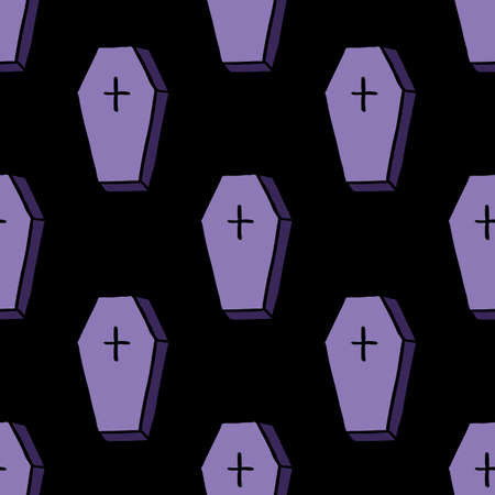 coffin seamless doodle pattern, vector color illustrationのイラスト素材