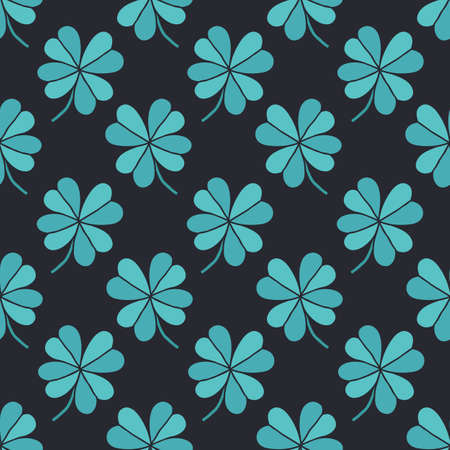 four-leaf clover seamless doodle pattern, vector color illustrationのイラスト素材