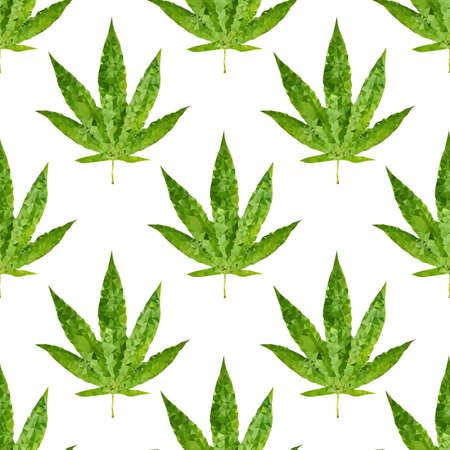 marijuana leaf polygonal seamless pattern, vector color illustrationのイラスト素材
