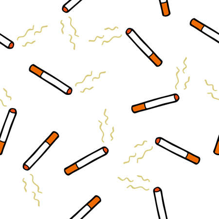 cigarette seamless doodle pattern, vector color illustrationのイラスト素材
