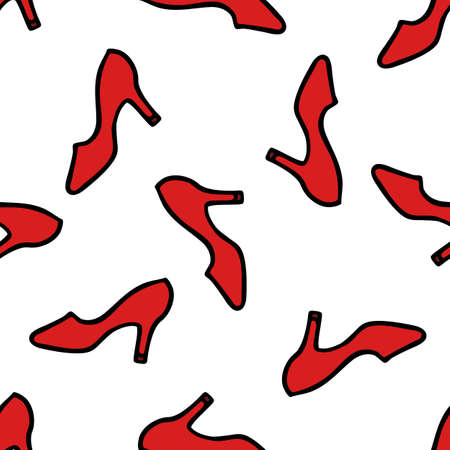 womens shoes seamless doodle pattern, vector color illustrationのイラスト素材