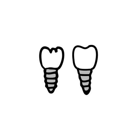 dental implant doodle icon, vector color illustrationのイラスト素材