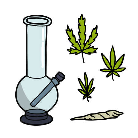 cannabis, marijuana doodle icons, vector color illustrationのイラスト素材