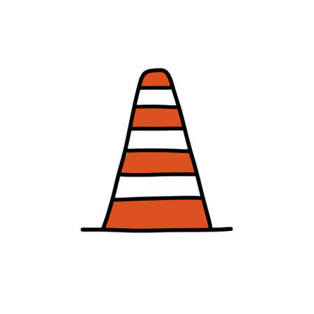 road cone doodle icon, vector color illustration