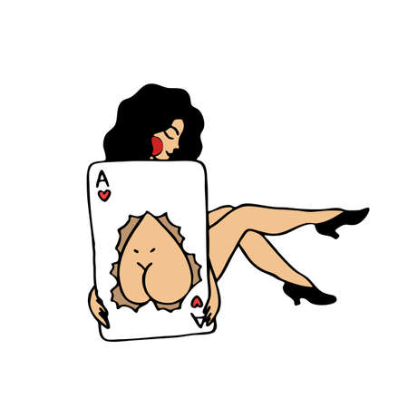 girl traditional tattoo flash, vector color illustrationのイラスト素材