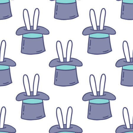 rabbit in hat seamless doodle patternのイラスト素材
