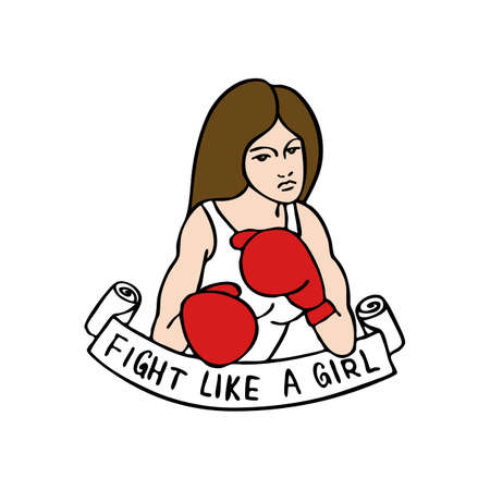 girl power, fight like a girl traditional tattoo flash, vector illustrationのイラスト素材