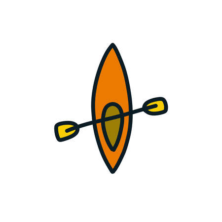 kayak doodle icon, vector color line illustrationのイラスト素材