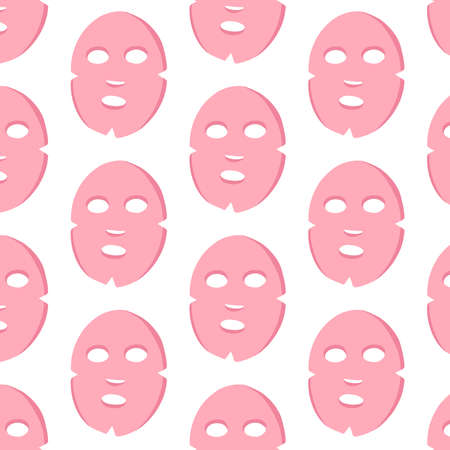 face sheet mask seamless doodle pattern, vector illustrationのイラスト素材