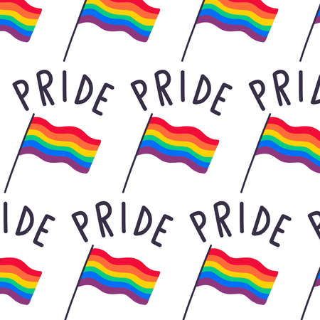 lgbtq rainbow flag seamless doodle pattern, vector illustrationのイラスト素材