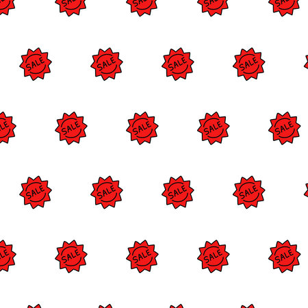 sale badge seamless doodle pattern, vector illustrationのイラスト素材