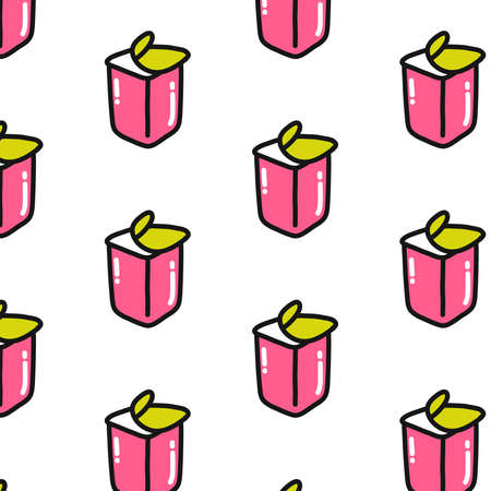 yogurt seamless doodle pattern, vector illustrationのイラスト素材