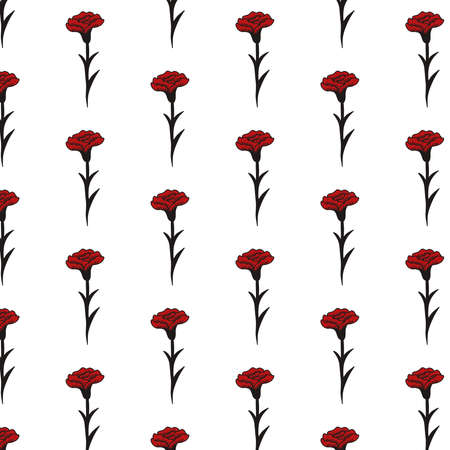 carnation flower seamless doodle pattern, vector illustrationのイラスト素材