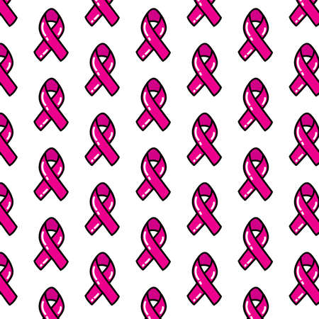 breast cancer awareness ribbon seamless doodle pattern, vector illustrationのイラスト素材