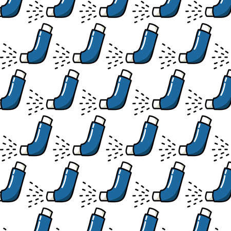asthma inhaler seamless doodle pattern, vector illustrationのイラスト素材