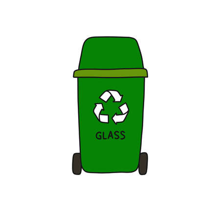 recycle garbage can, glass doodle icon, vector illustrationのイラスト素材